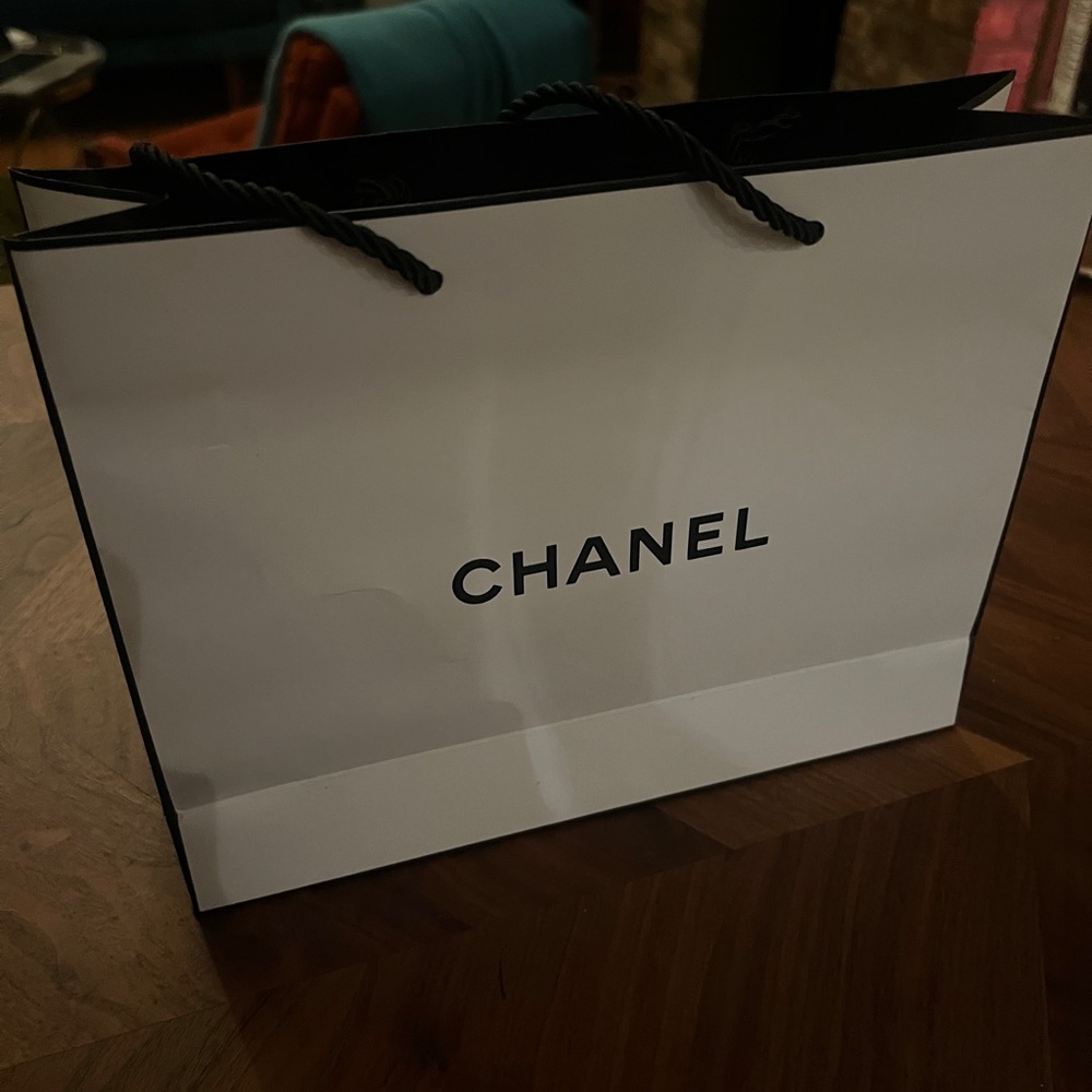 CHANEL Classic White Shopping Bag with Black Accents